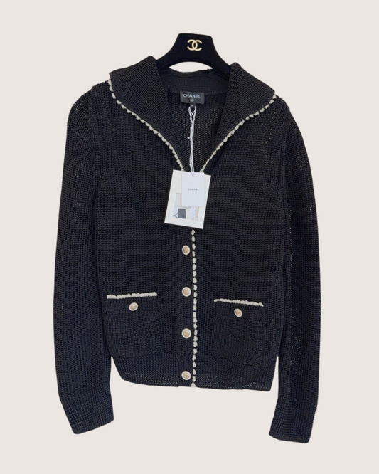 Chanel 26C Sailor-Collar Cardigan Black, Beige/Ecru FR 36