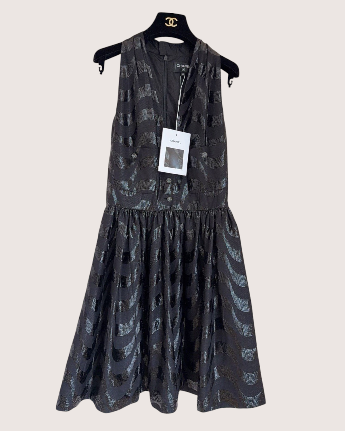 Chanel 21P Jacquard Mid-Length Dress Black, Silver FR 38