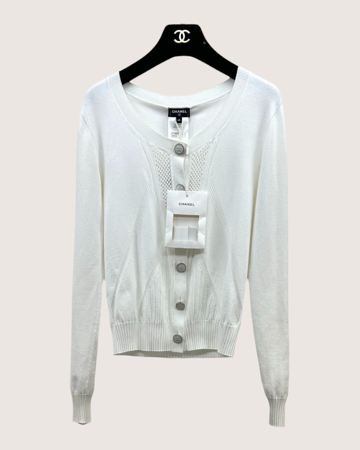 Chanel 24B Openwork-Panel Cardigan White FR 38