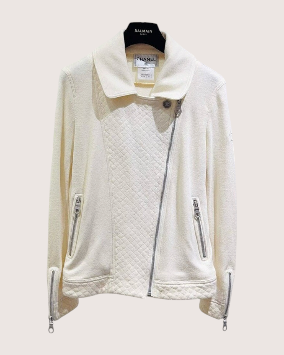 Chanel 10A CC Zip-Up Jacket Beige/Ecru FR 38