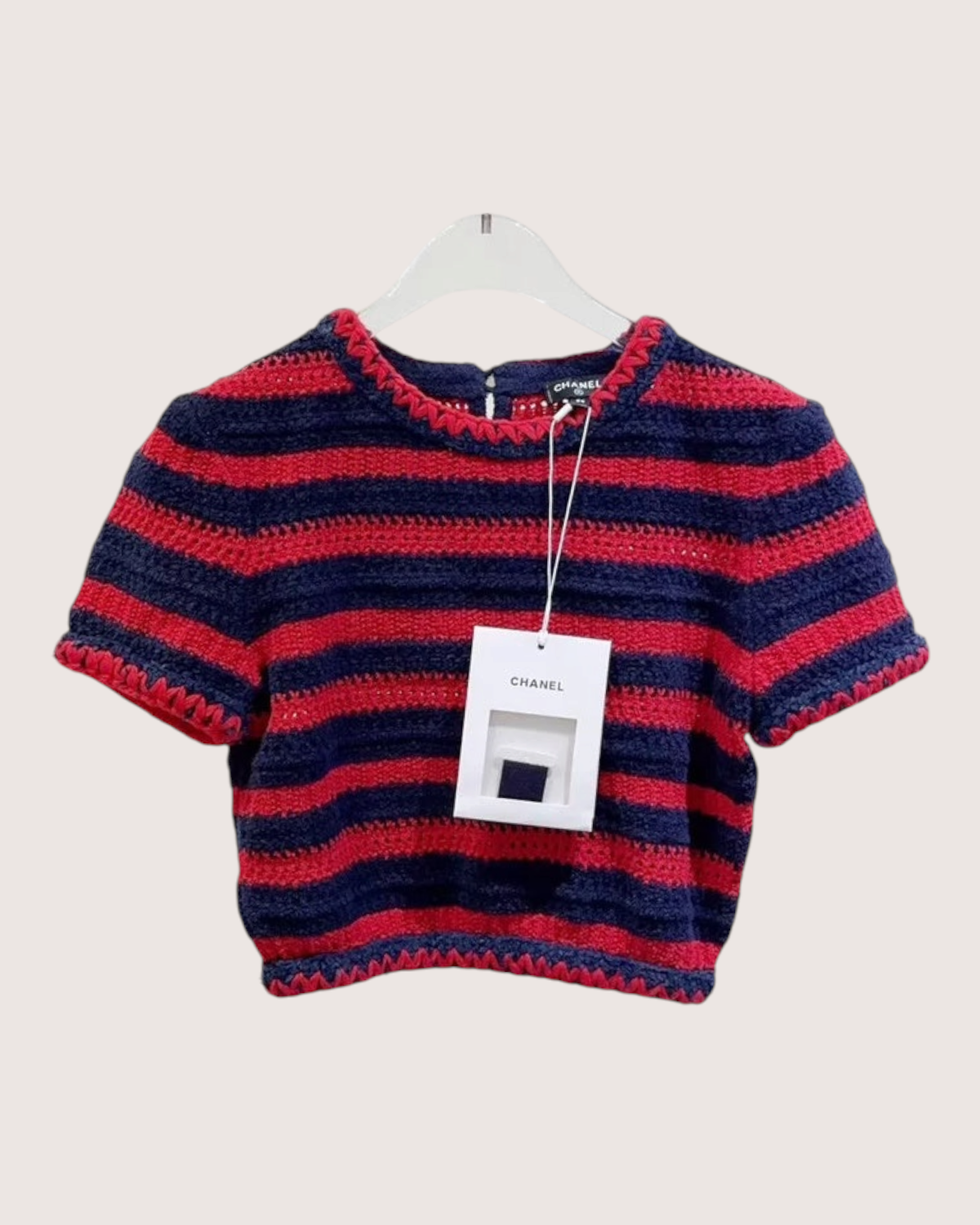 Chanel 21C Striped Crop Top Navy, Red FR 34