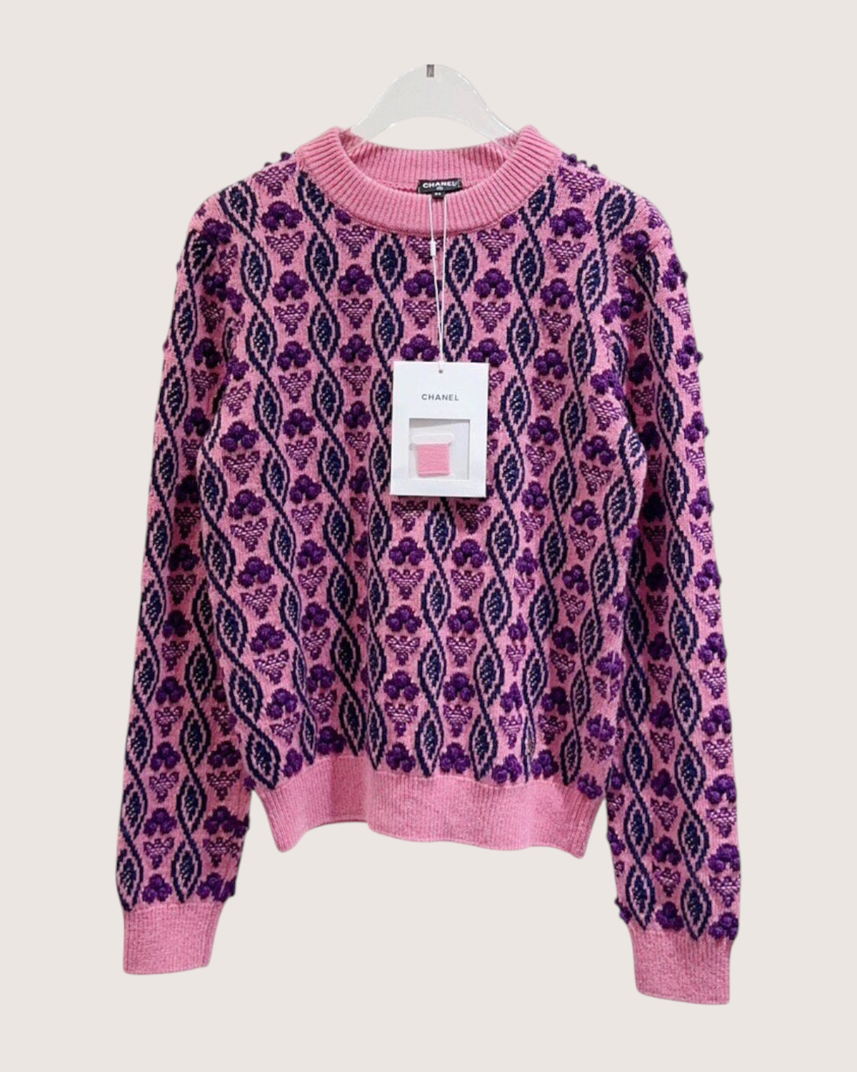 Chanel 22K Cashmere Textured Floral Sweater Pink, Purple, Multicolor FR 34