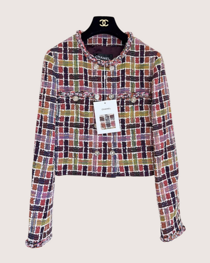 Chanel 23A Checked Tweed Jacket Red, Burgundy, Pink, Multicolor FR 36