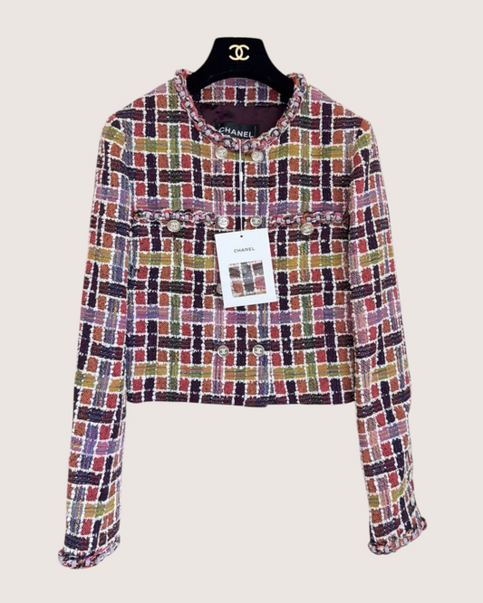 Chanel 23A Checked Tweed Jacket Red, Burgundy, Pink, Multicolor FR 36