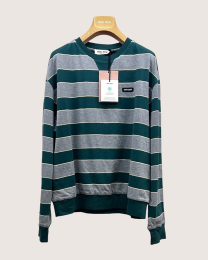 Miu Miu Striped Long-Sleeve Top Green, Grey FR 36