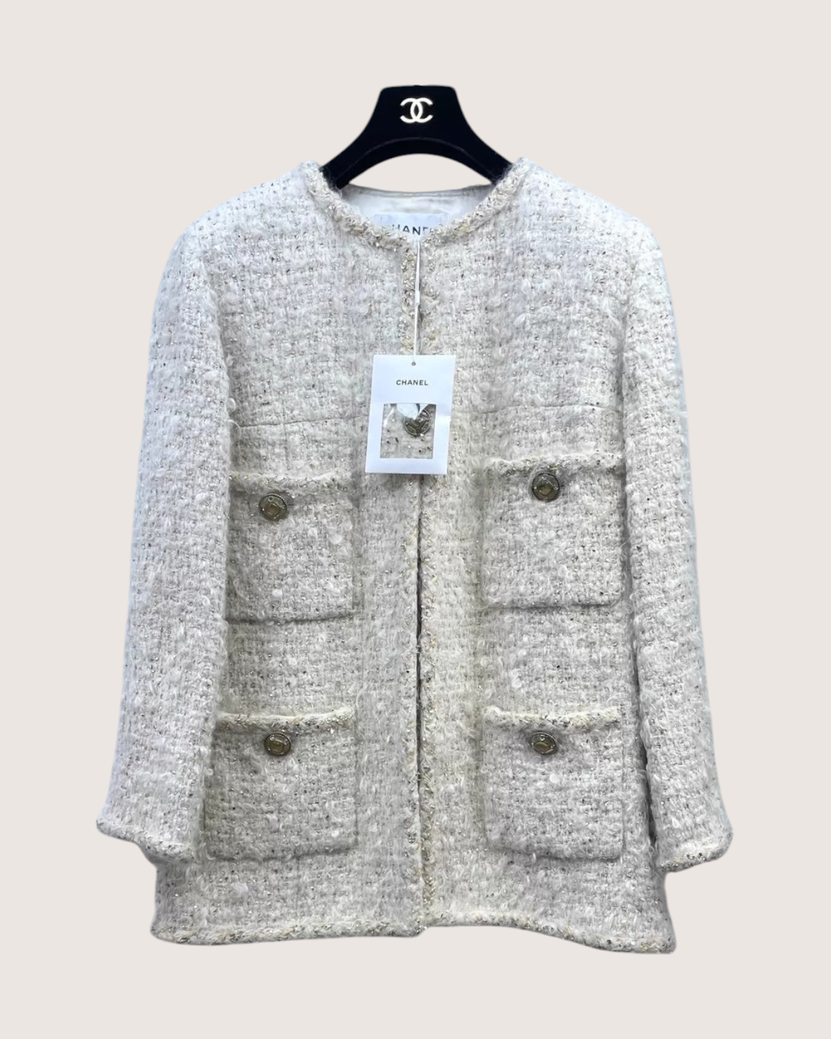 Chanel 19A Four-Pocket Tweed Jacket Beige/Ecru FR 38