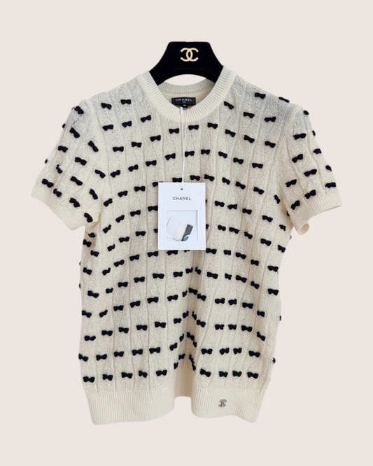 Chanel 25K Wool Bow Top Beige/Ecru, Black FR 36