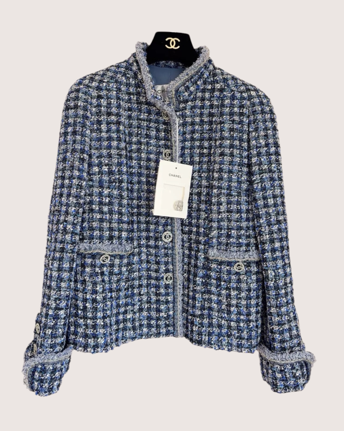 Chanel 20P Tweed Jacket Blue, Grey FR 38