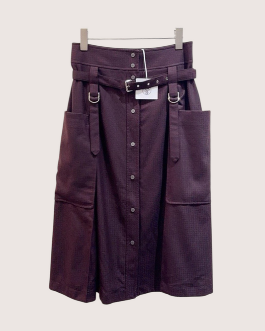 Hermès Wool Belted Mid-Length Skirt Burgundy FR 38
