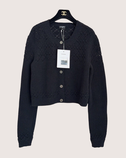 Chanel 25P Openwork Cardigan Black FR 38