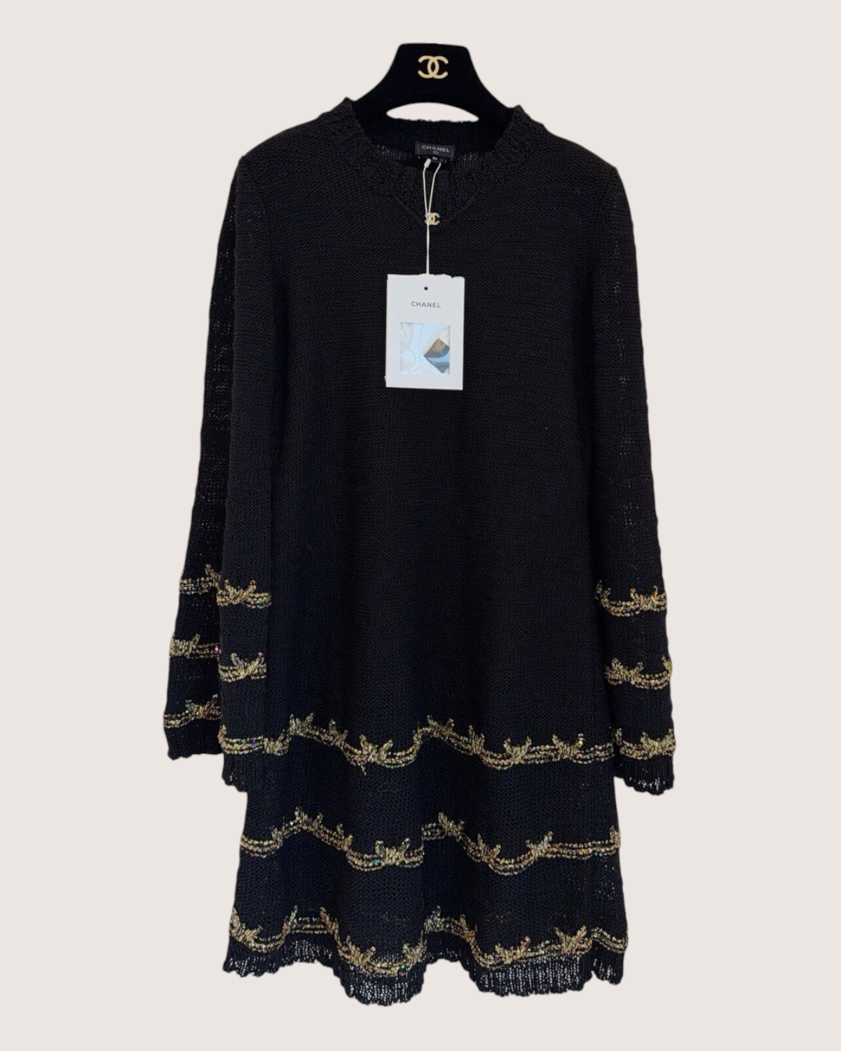 Chanel 25A Wool Embroidered Mini Dress Black, Gold FR 36