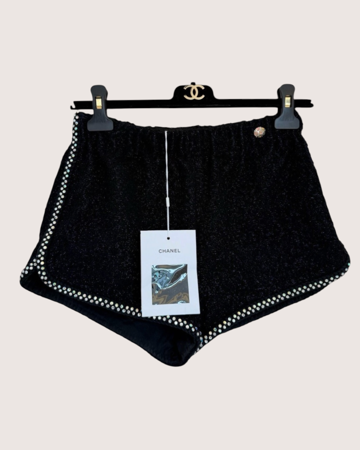 Chanel 24C Crystal-Trim Tweed Shorts Black FR 34
