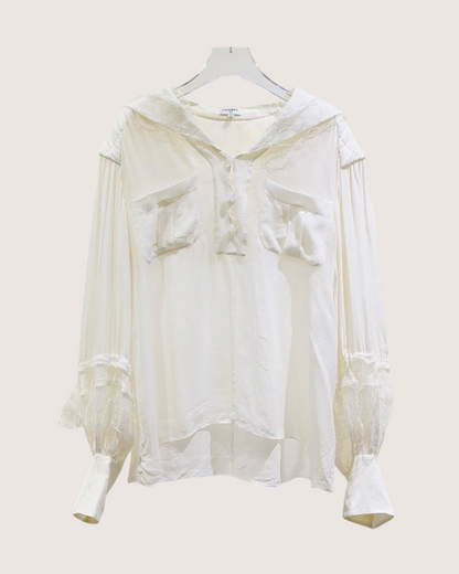Chanel Silk Lace-Trim Shirt Beige/Ecru FR 38