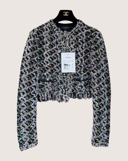 Chanel 22P Fringed Cardigan Black, White, Multicolor FR 36