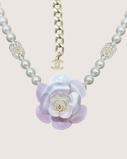 Chanel 23C Camellia Pearl Choker Necklace White, Pink, Gold One Size