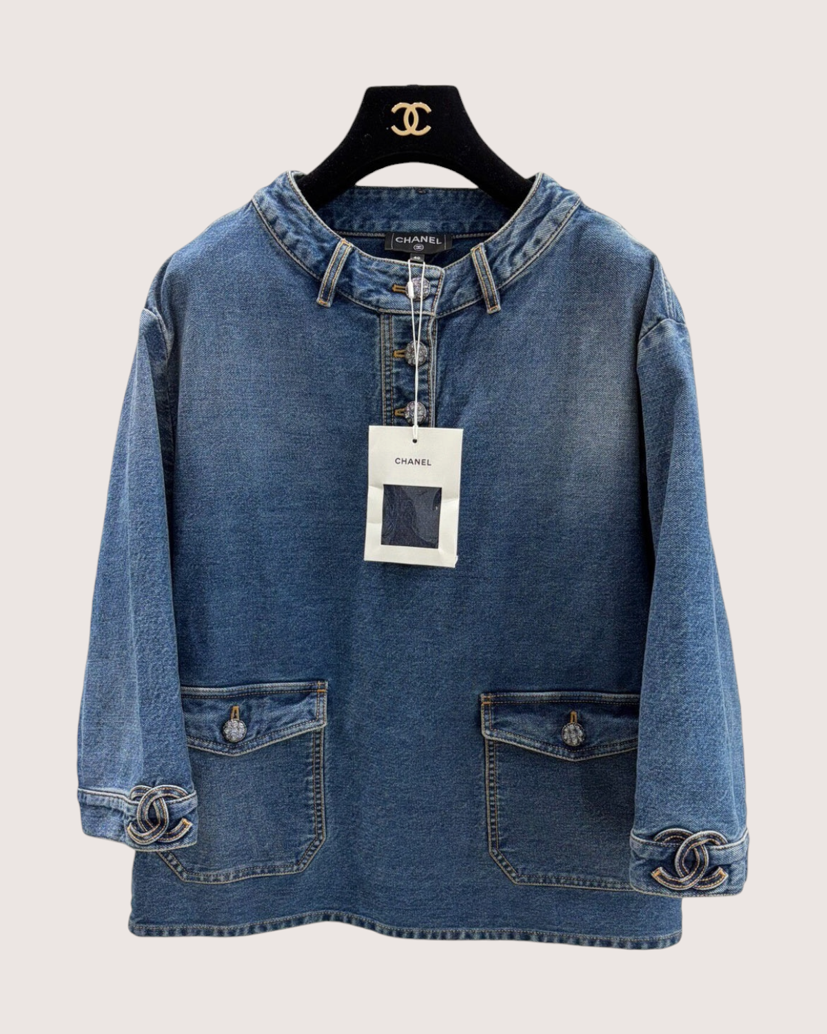 Chanel 24S Denim Pullover Top Blue FR 40