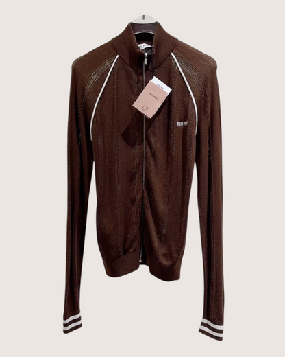 Miu Miu Striped Zip-Up Cardigan Brown, White FR 36