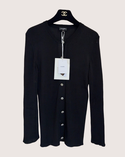Chanel 26A Ribbed Cardigan Black FR 40