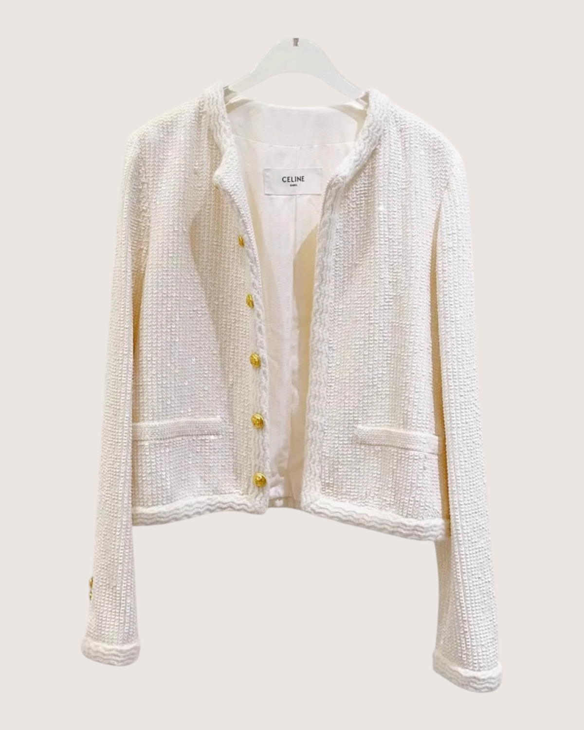 Celine Sequin Tweed Jacket White FR 34