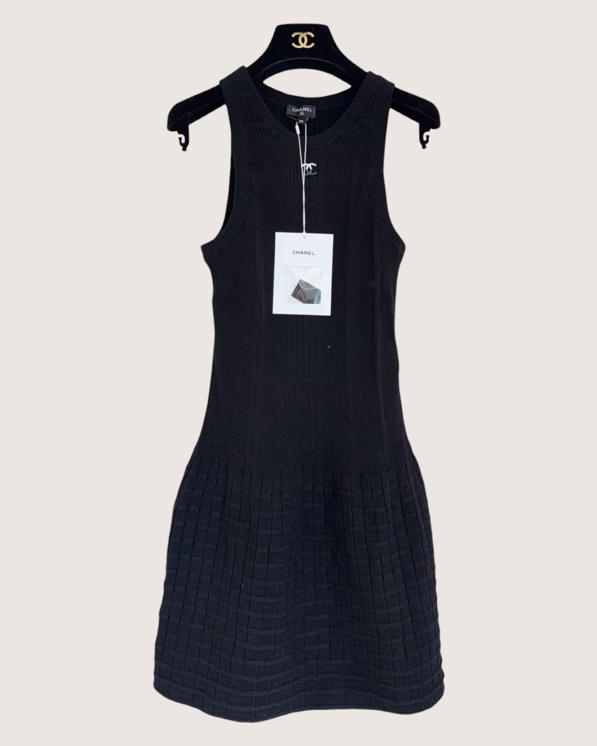 Chanel 25P CC Ribbed Mini Dress Black FR 38