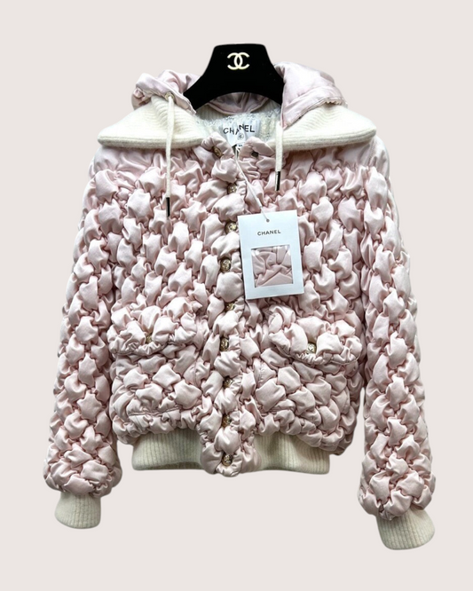 Chanel 22N Coco Neige Hooded Quilted Jacket Pink, Beige/Ecru FR 34