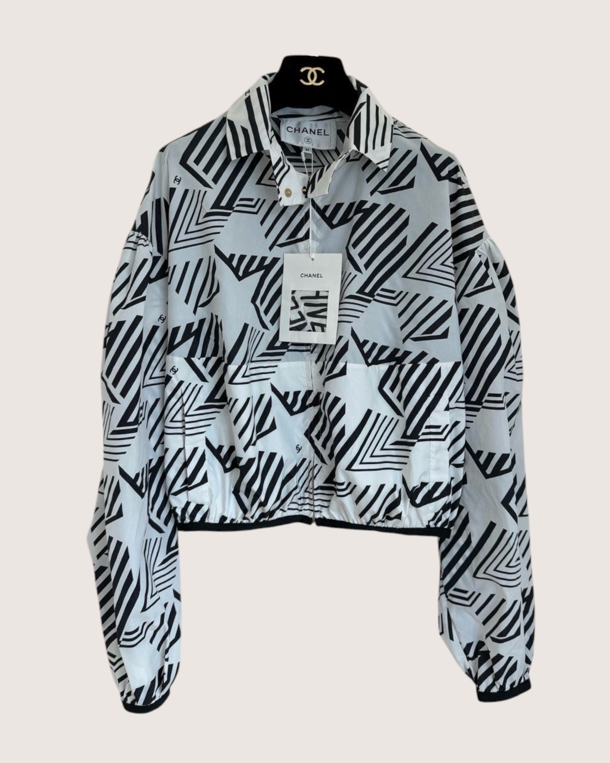 Chanel 23M Coco Beach Star-Stripe Cropped Jacket Black, White FR 36