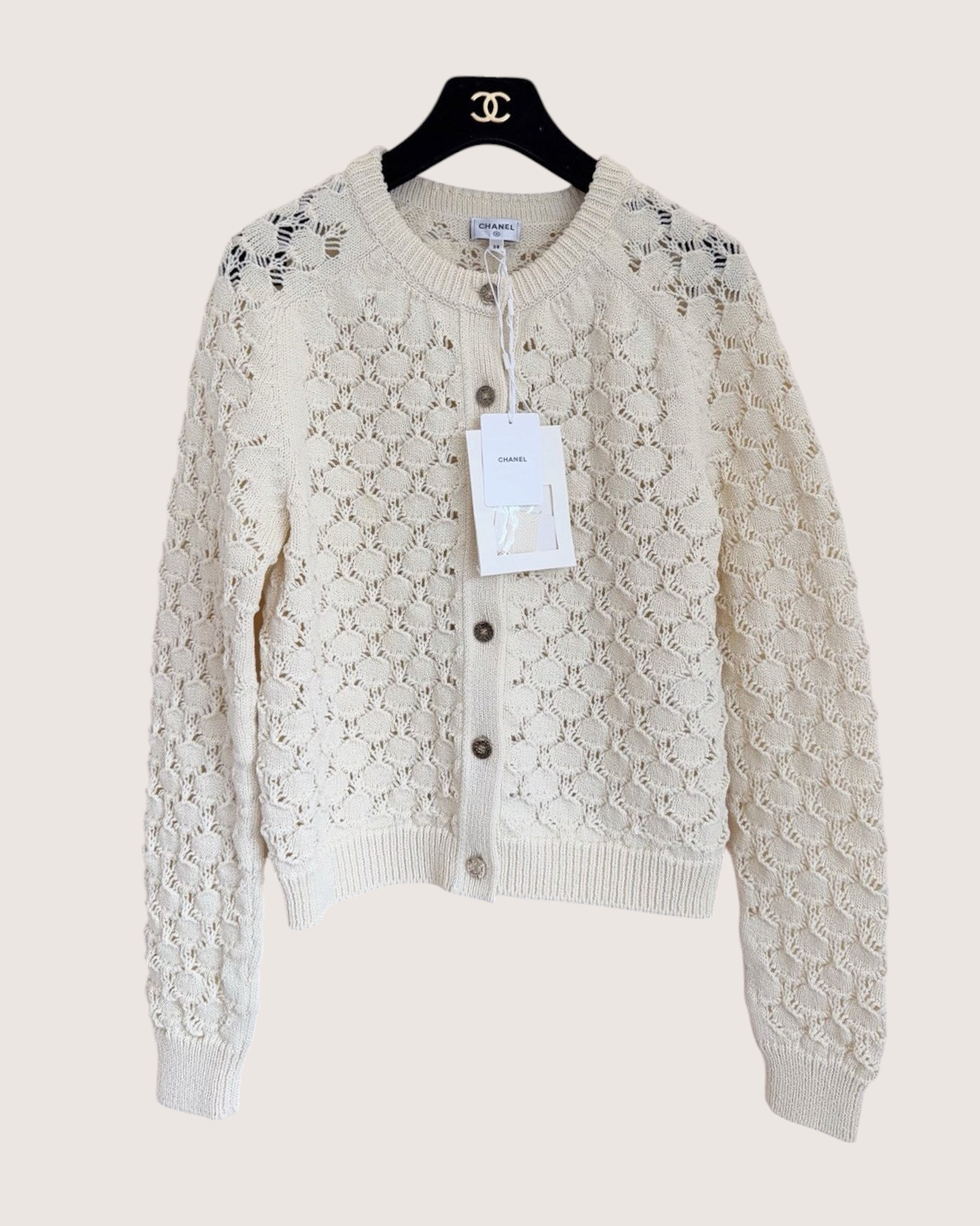 Chanel 26M Coco Beach Crochet Openwork Cardigan Beige/Ecru FR 38
