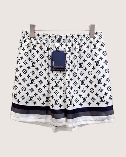 Louis Vuitton Striped-Hem Monogram Shorts White, Navy, Grey FR 38