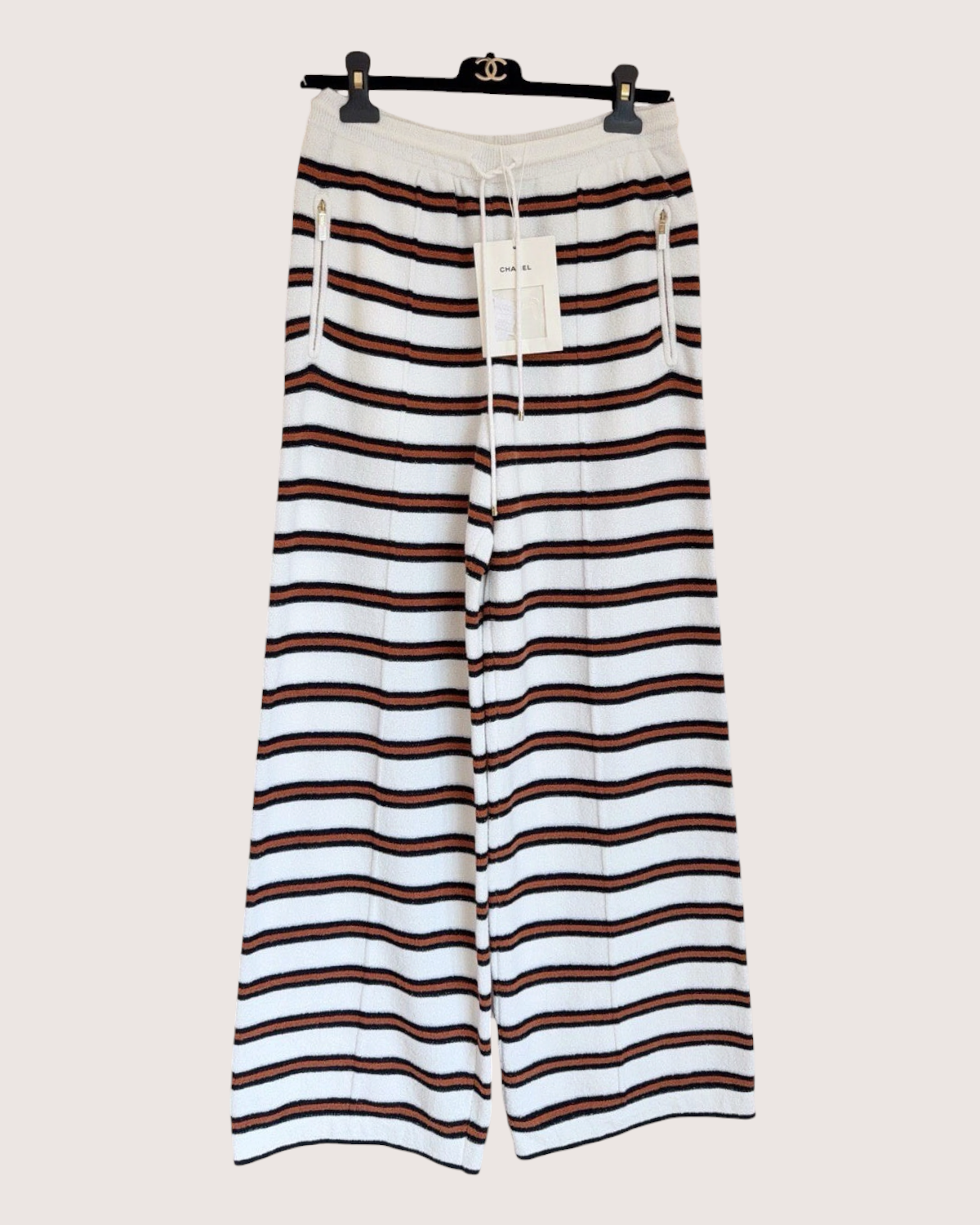 Chanel 26C Striped Wide-Leg Trousers White, Black, Orange FR 38