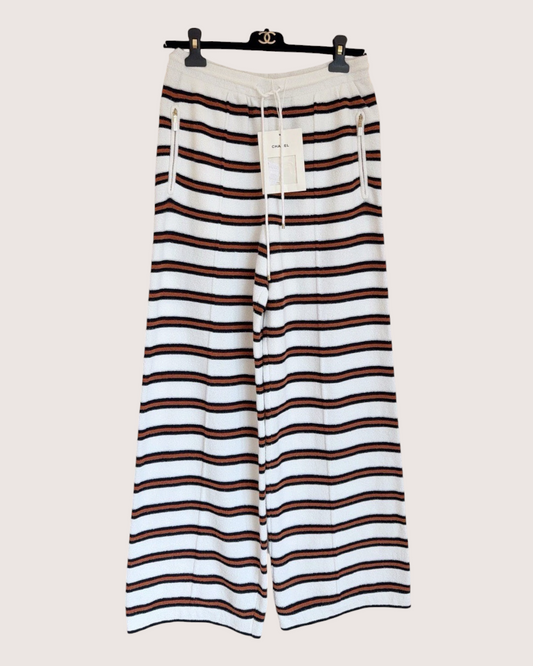 Chanel 26C Striped Wide-Leg Trousers White, Black, Orange FR 38