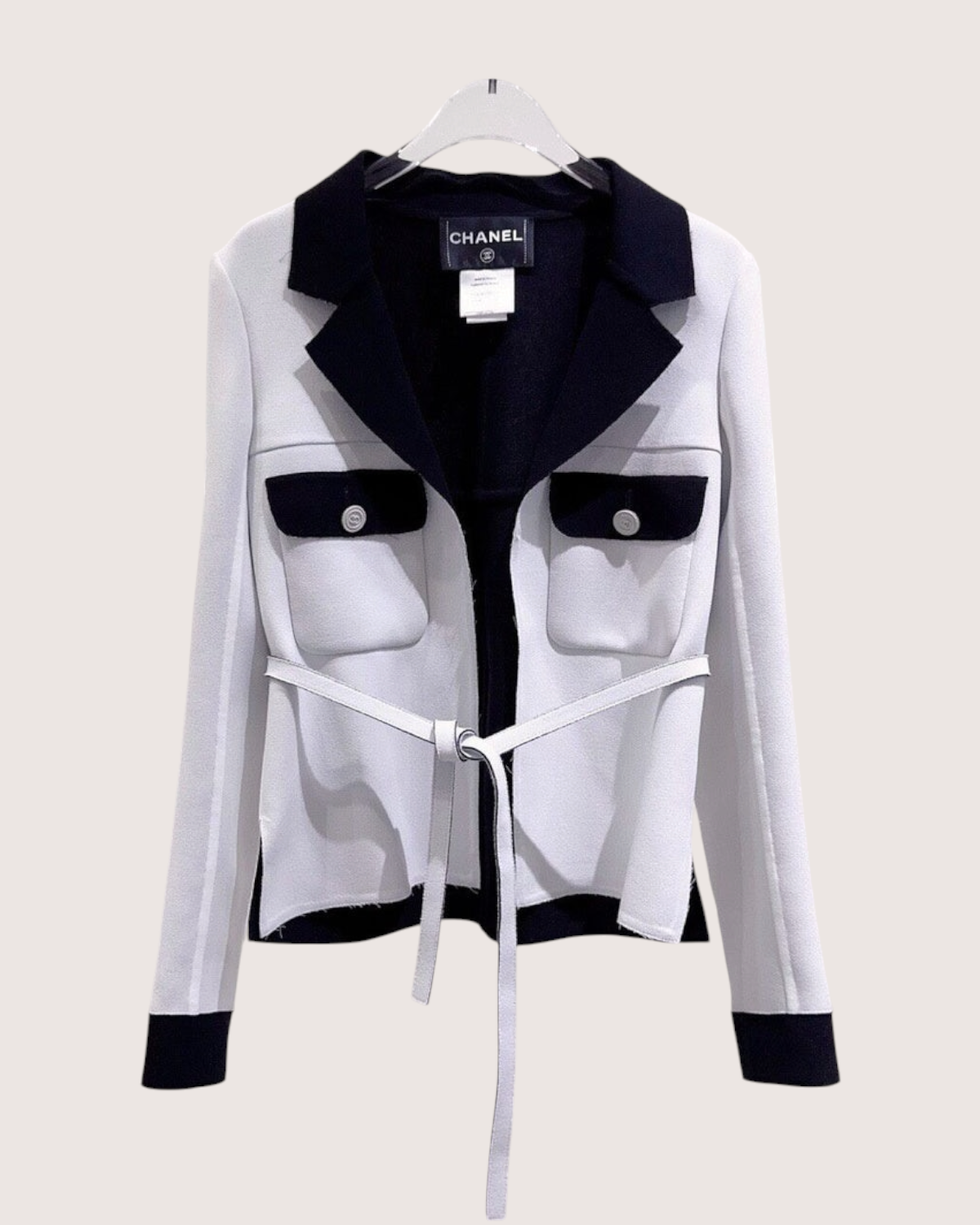 Chanel 14S Belted Jacket Grey, Black FR 34