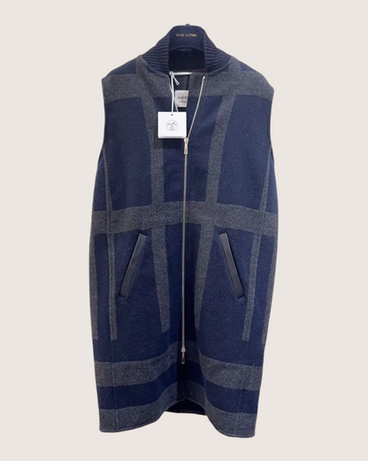 Hermès Cashmere Checked Zip-Up Vest Navy, Grey FR 36