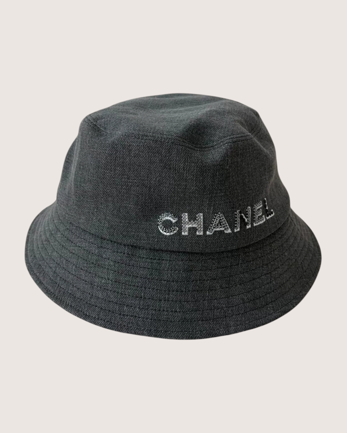 Chanel 22P Sequin Logo Denim Hat Grey One Size
