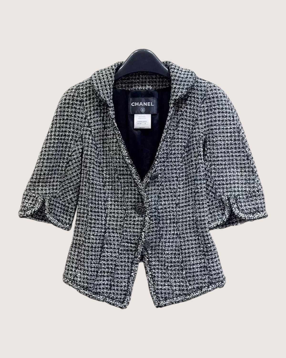 Chanel Tweed Jacket Black, White FR 34