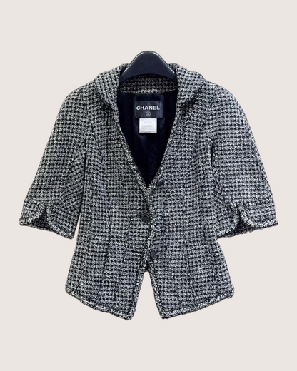 Chanel Tweed Jacket Black, White FR 34