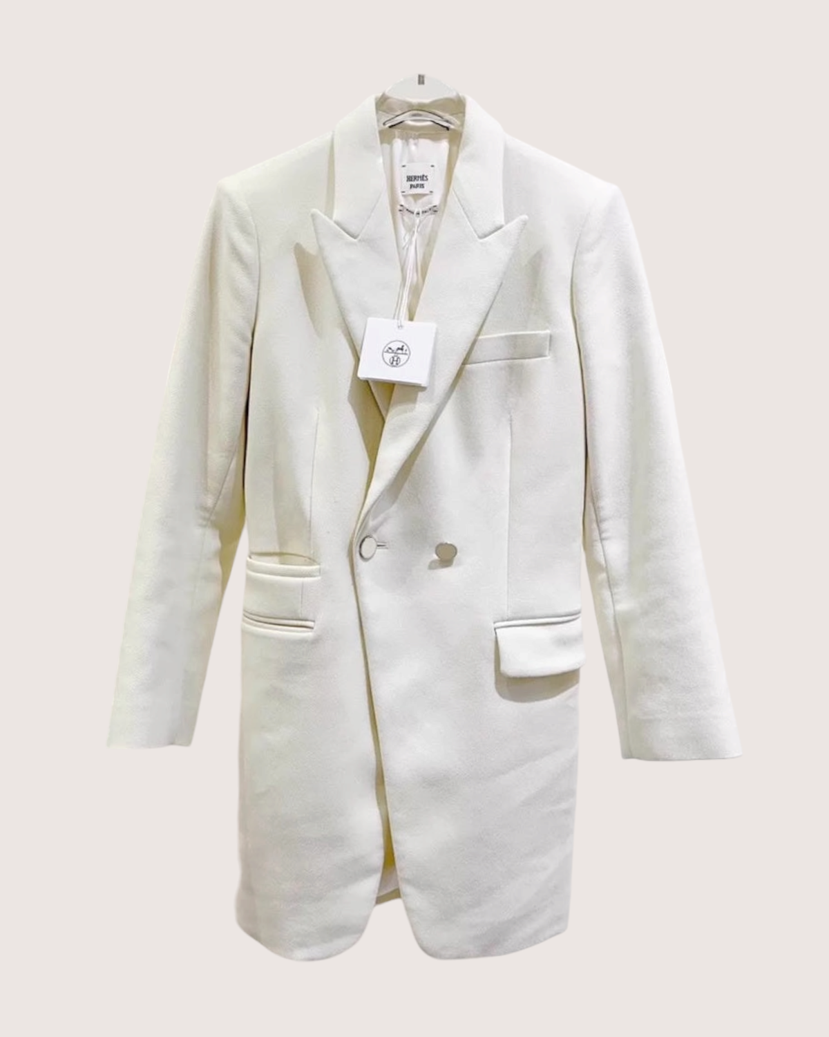 Hermès Wool Double-Breasted Jacket White FR 34