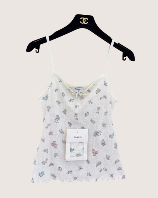 Chanel 24N Coco Neige Printed Top White, Pink, Blue, Multicolor FR 36