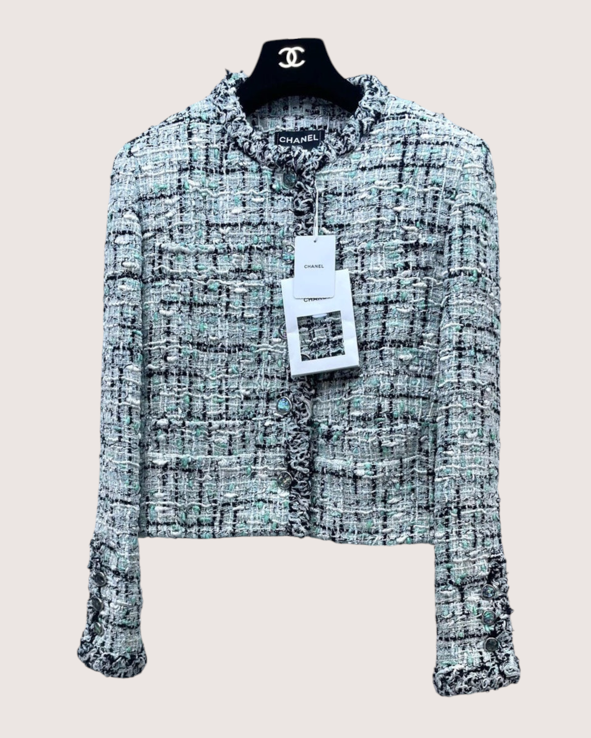 Chanel 26S Tweed Jacket White, Black, Multicolor FR 38