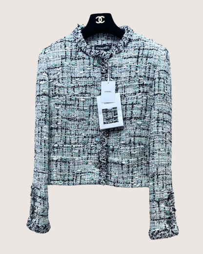 Chanel 26S Tweed Jacket White, Black, Multicolor FR 38