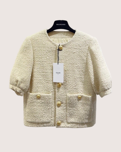 Celine Tweed Jacket Beige/Ecru, Gold FR 34