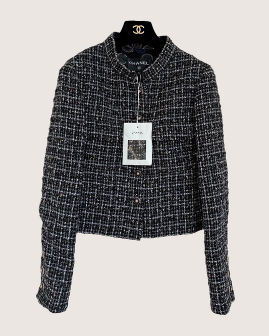Chanel 24A Tweed Jacket Black, White FR 34