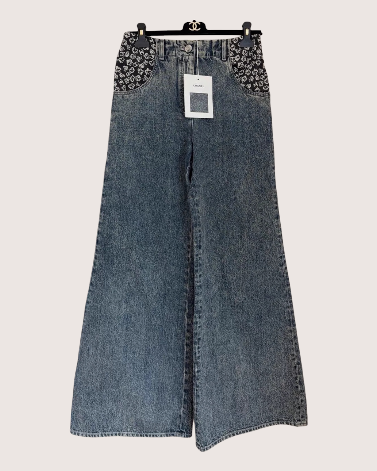 Chanel 25B Washed Wide-Leg Denim Jeans