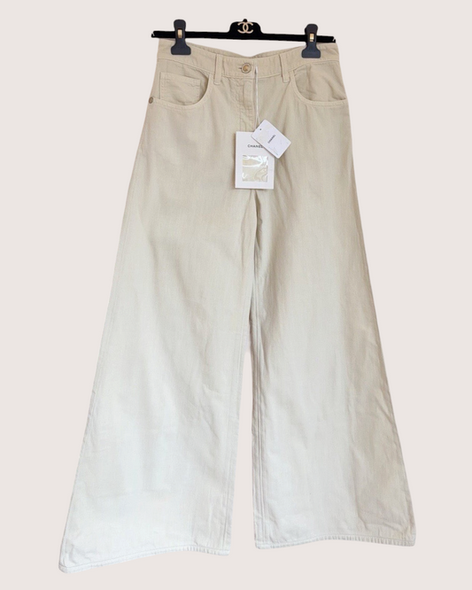Chanel 26C Denim Wide-Leg Jeans Beige/Ecru FR 36