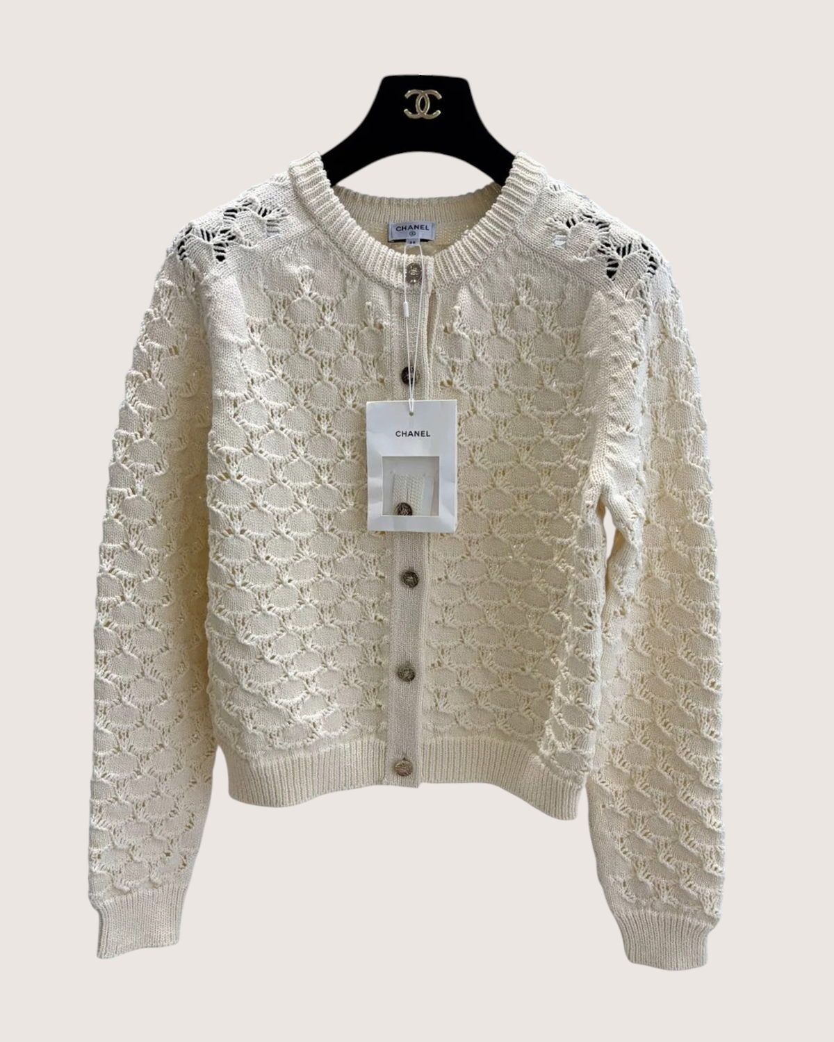 Chanel 26M Coco Beach Crochet Cardigan Beige/Ecru FR 38