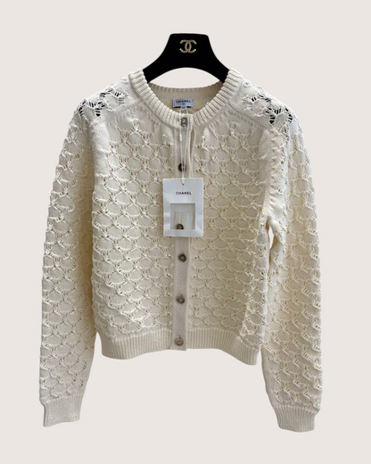 Chanel 26M Coco Beach Crochet Cardigan Beige/Ecru FR 38