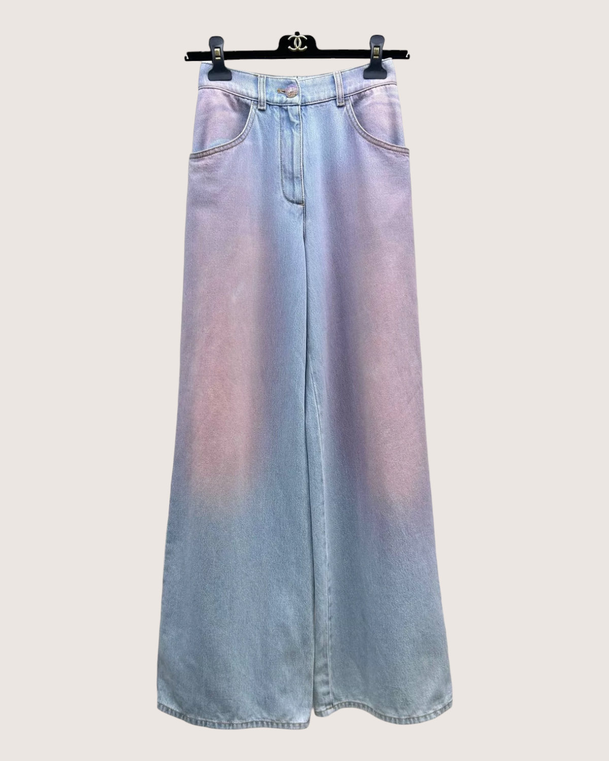 Chanel 24C Gradient Wide-Leg Denim Jeans Blue, Pink FR 34
