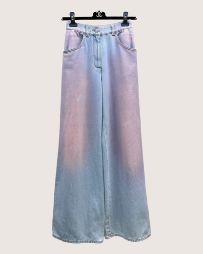 Chanel 24C Gradient Wide-Leg Denim Jeans Blue, Pink FR 34
