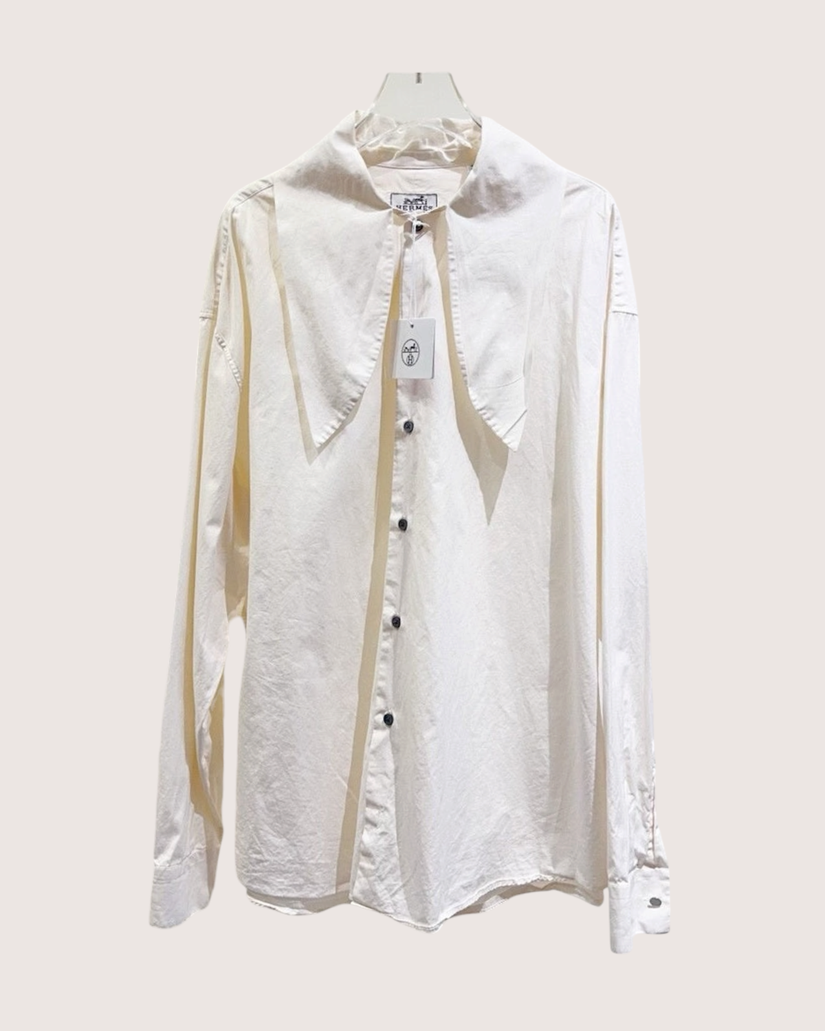 Hermès Cotton Pointed-Collar Shirt Beige/Ecru