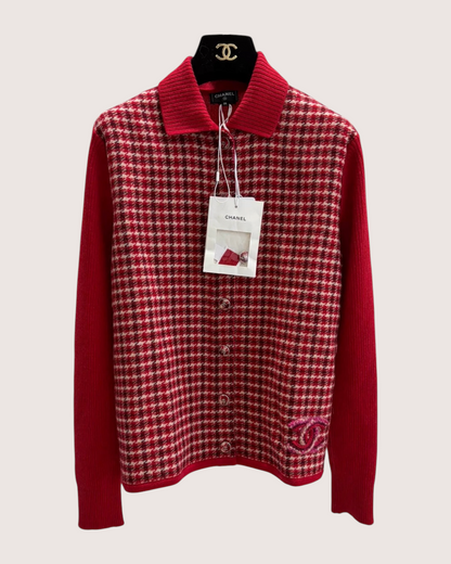 Chanel 24N Plaid Cardigan Red, Beige/Ecru, Multicolor FR 36