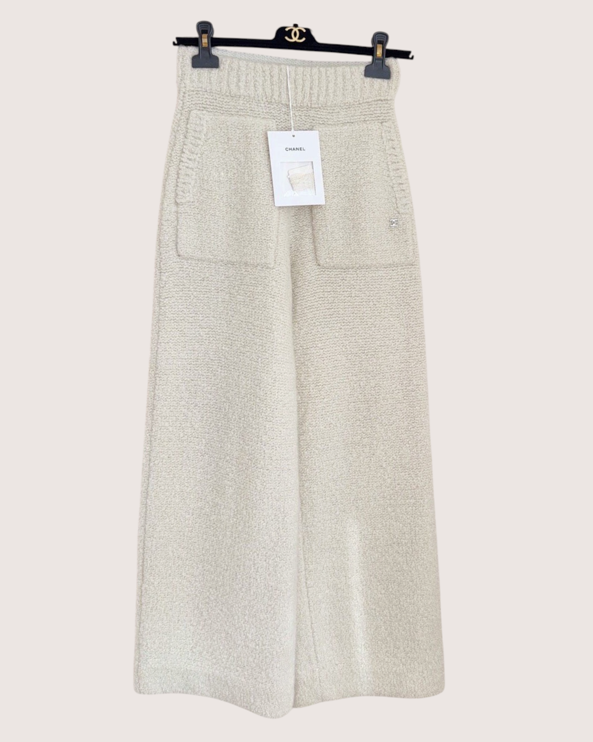 Chanel 24K Cashmere Wide-Leg Trousers Beige/Ecru FR 34